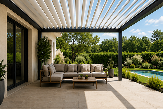 Pergola bioclimatique et espace détente extérieur